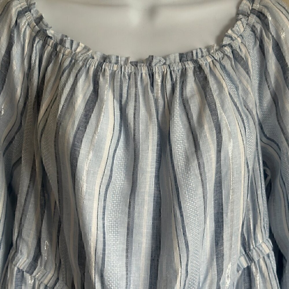 NWT Lane Bryant Linen Blend Off Shoulder Top in Blue, Silver, White - Size 14/16 - Picture 12 of 12
